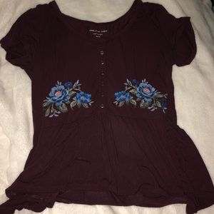 American Eagle Maroon Embroidered Top